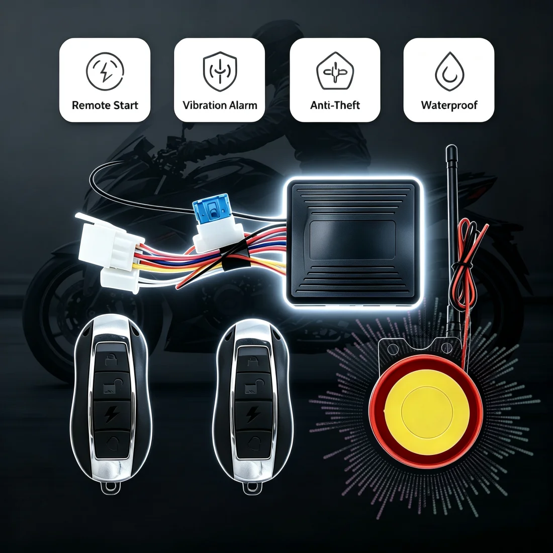 12V Motorcycle BikeSecurity Alarm System Anti-theft Scooter Remote Control Key Shell Engine Start Motorcycle Speaker