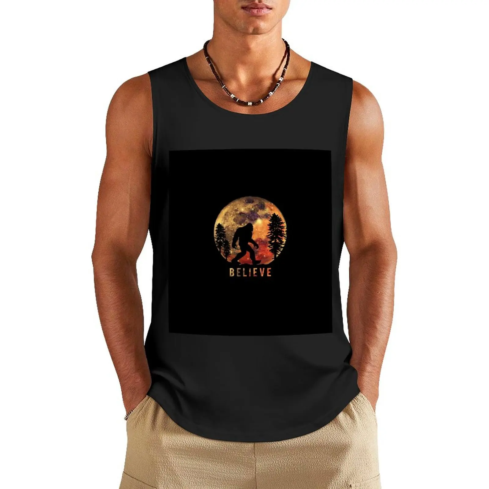 

Bigfoot Sasquatch Full Moon Silhouette Believe Tank Top gym top bodybuilding for men men gym clothing t shirt gym