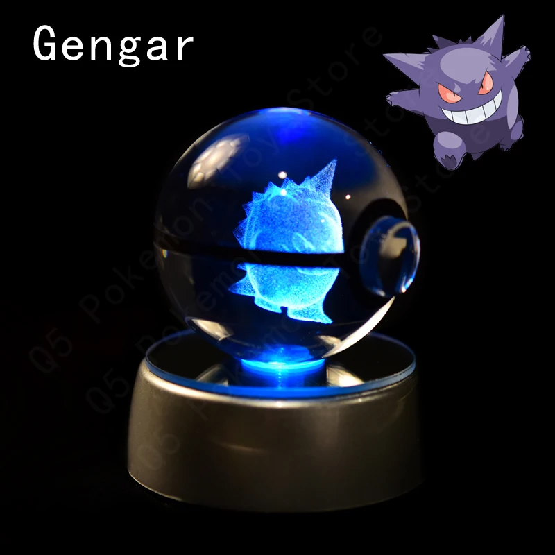 Pokemon Crystal Ball 3D Pikachu Mewtwo Mew Gengar Nachtlampje Lampvoet Pokeball Crystal Pokemon Glazen Bal Figuur Verjaardagscadeau