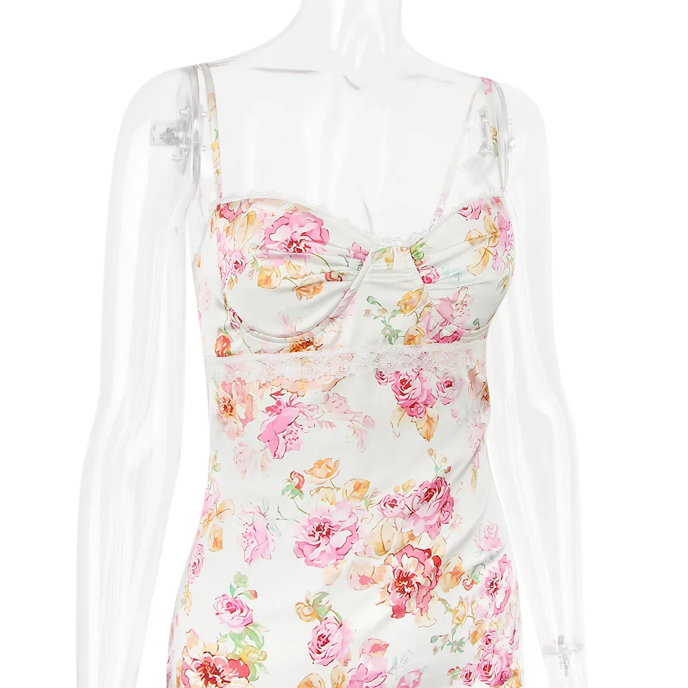Fashionable European Style Women's Floral Printed Dress Sexy Open-Back Tank Dress Summer New 2025 Slimming Effective Silhouette