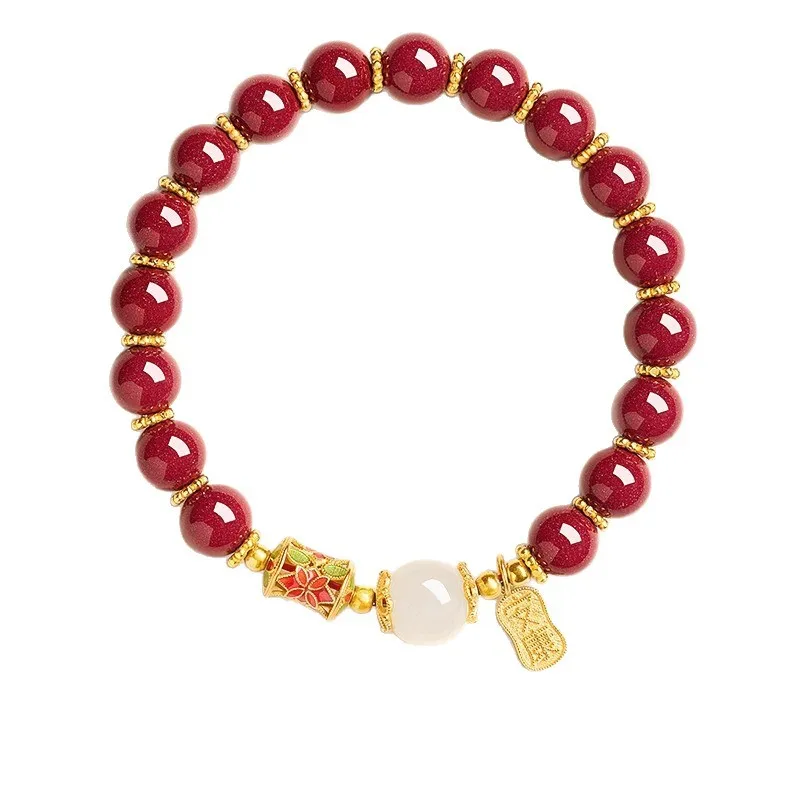 Natural Cinnabar and Hetian Jade Bracelet for Women's Zodiac Year Blessing Health Bracelet for Mom Gifts