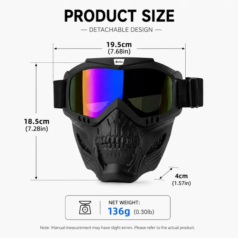 Off-Road Motorcycle Goggle Mask, Riding Helmet Face Shield, Windproof Face Mask for Outdoor Sports, Motocross, Desert and Skiing