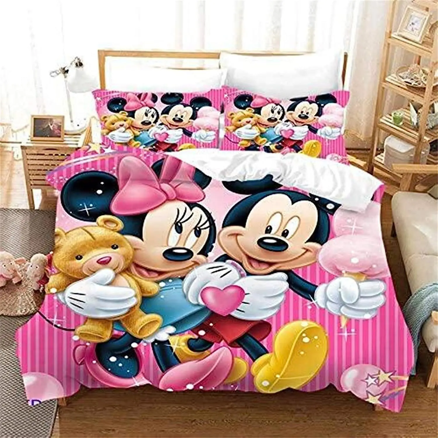 Disney Cartoon Mickey Mouse Pattern Bedding Set Children's Bed Double Bed Bedroom Pillowcase Duvet Cover Three Piece Set