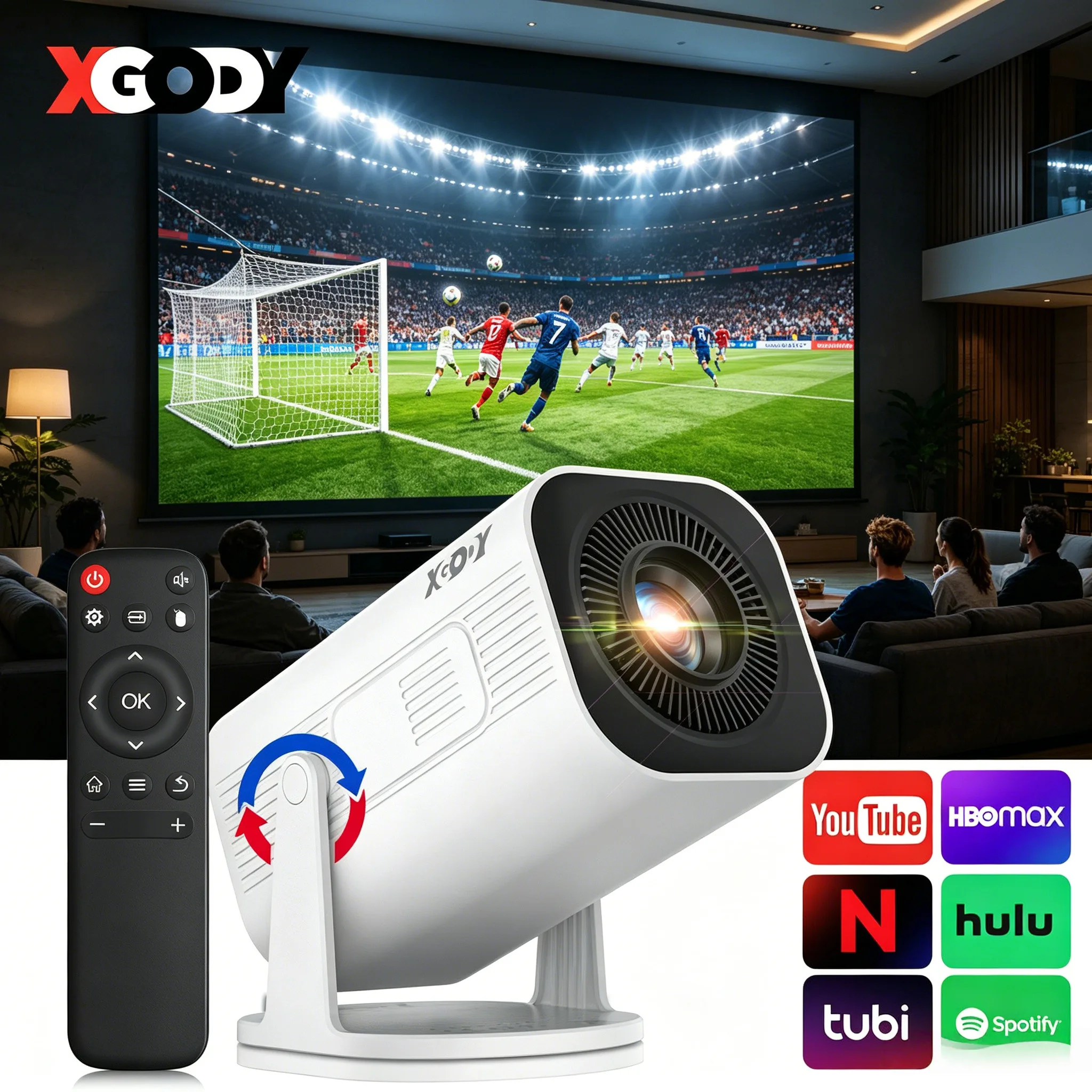 XGODY Gimbal 5 GO Android 14.0 Projektor Short Throw 4K 1080P Native 720P 300ANSI Beamer Dual Wifi BT5.4 Air Mouse Heimkino