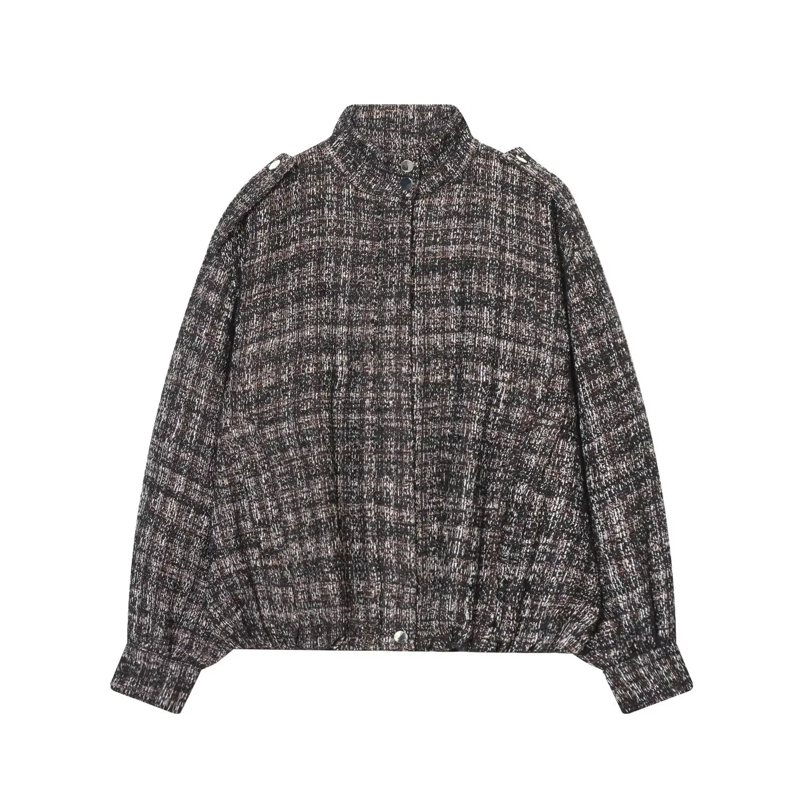 

European and American small fragrance style stand collar old money style knitted texture cardigan bomber jacket