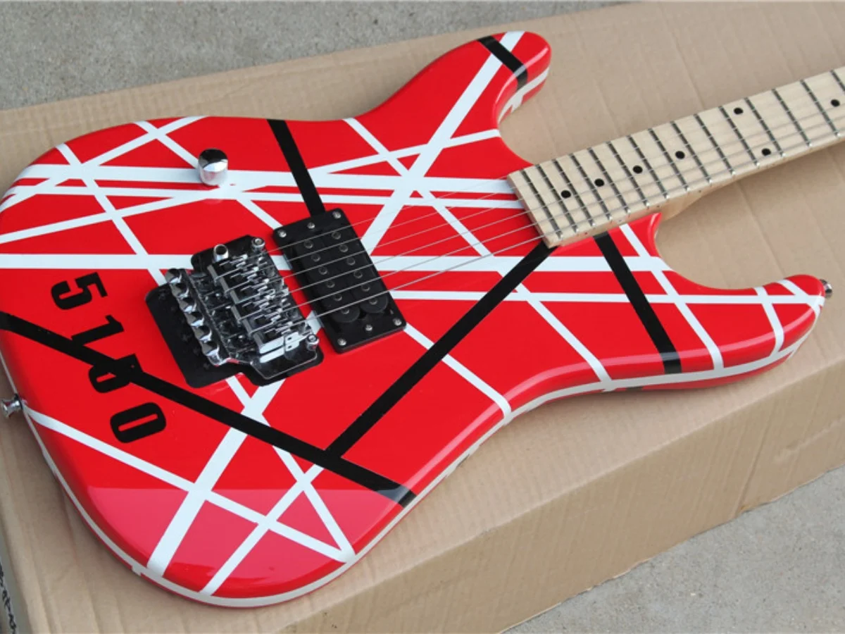 Edward Lodewijk Van Halen 5150 Left Hand electric guitar, red finish, black and white striped trim, free shipping (103)