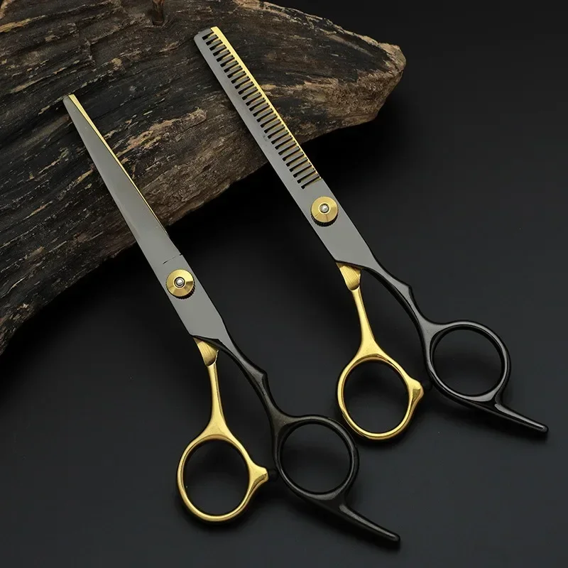 Tijeras profesionales para cortar el cabello, accesorio de acero inoxidable para Barbero y salón de belleza, color negro y dorado