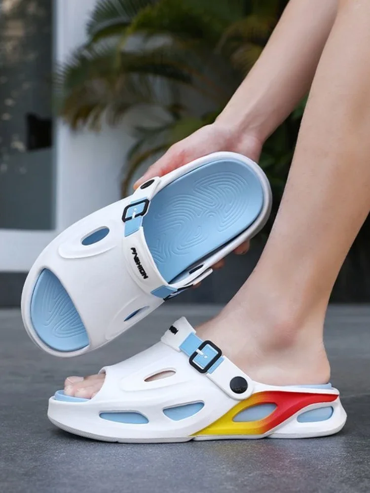 

Открытые мужские сандалии на платформе, домашние нескользящие тапочки, 2025 стилей, стильные босиком, летняя распродажа, мужская обувь