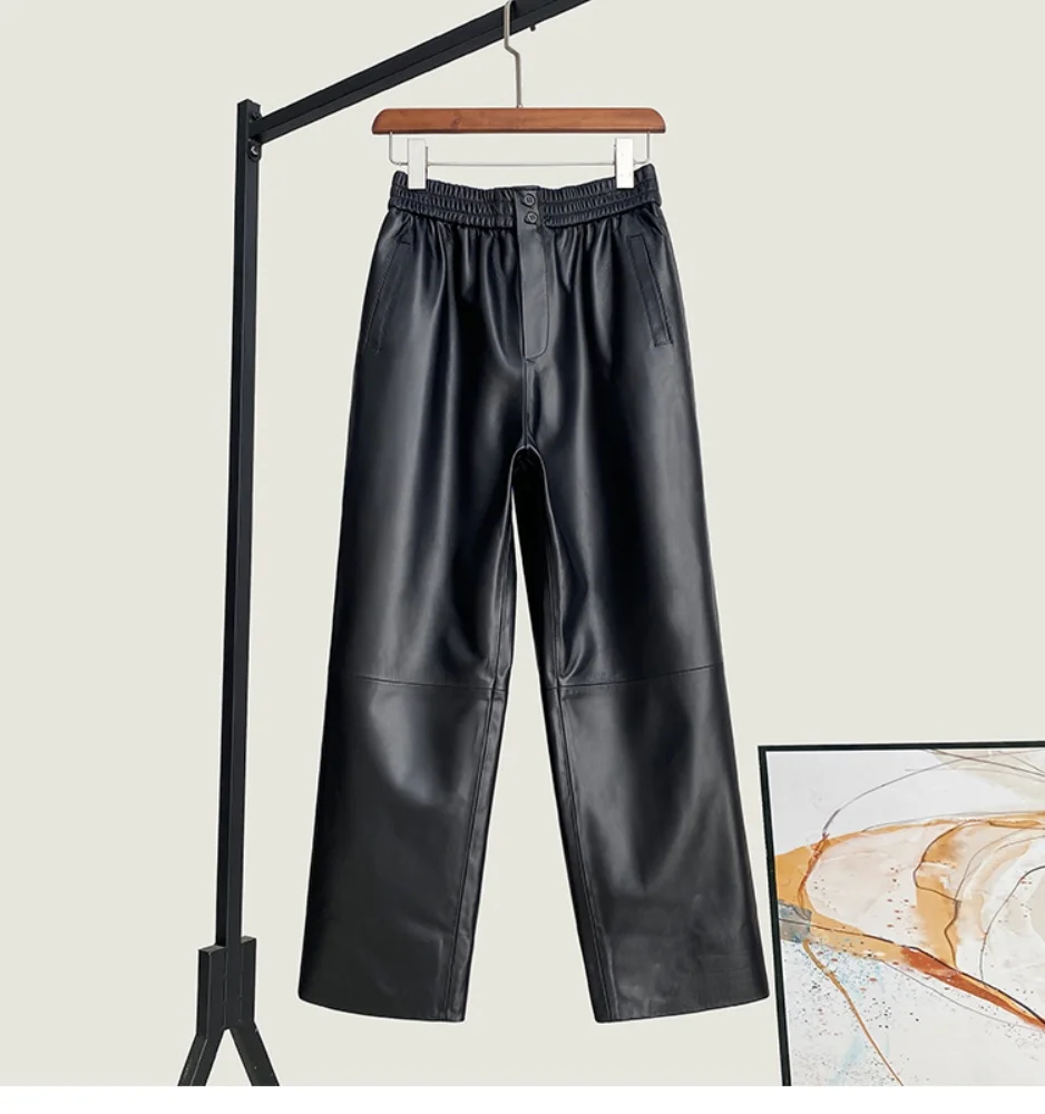 

Autumn Winter Korean Style Fashion Women's High Quality High-rise Leather Pants C442