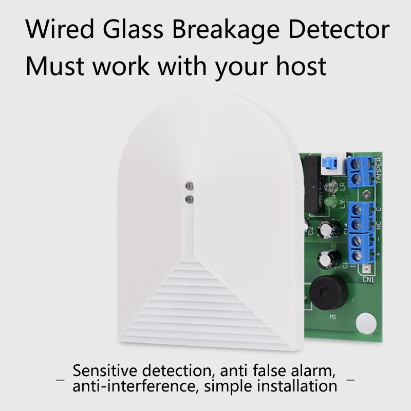 Security Alarm Detector NC Wired Connection Broken Glass Detector Glass Break Sensor For Home WIFI GSM Alarm System
