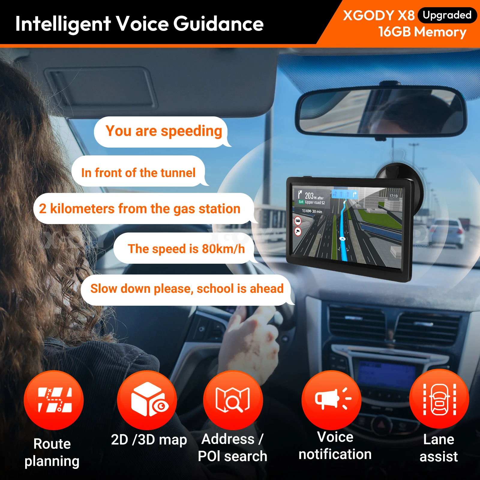 XGODY 9 بوصة 16G سيارة الملاحة التلقائية المملكة المتحدة/الاتحاد الأوروبي خريطة لمس للشاحنات والسيارات والحافلات ونظام تحديد المواقع والملاحة POI