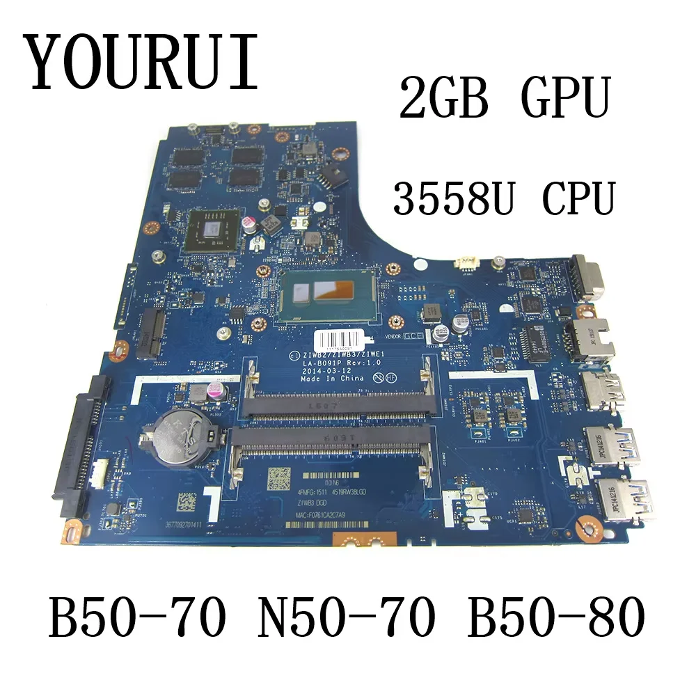 

For Lenovo B50-70 N50-70 B50-80 Laptop Motherboard with 3558u cpu and 2GB GPU LA-B091P Mainboard