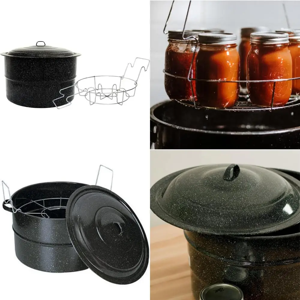 

Enamel Steel Water Bath Canner with Collapsible Rack, 33 Quarts - Large Capacity Pot for Efficient Canning and Cooking