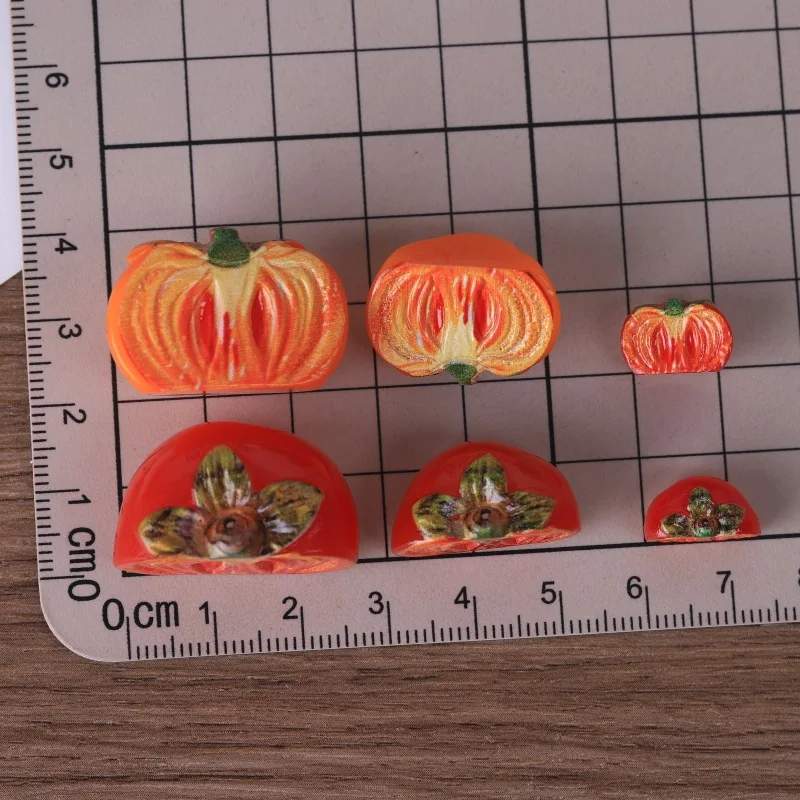 3pcs Mini Persimmon Fruit Half Cut Persimmon Tomoato Model Resin Miniature DIY Keychain Doll