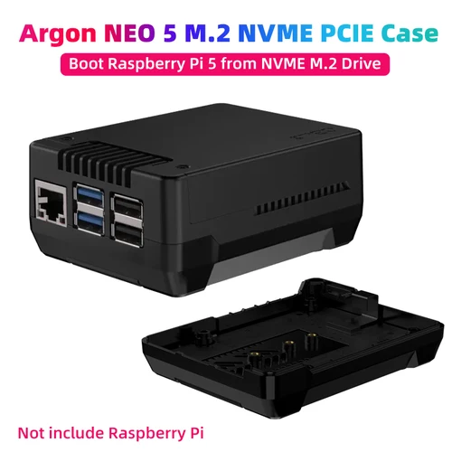 Caja PCIE Argon NEO 5 M.2 NVME para Raspberry Pi 5 con ventilador PWM disipador de calor incorporado para SSD Boot Pi 5 de unidad NVME M.2