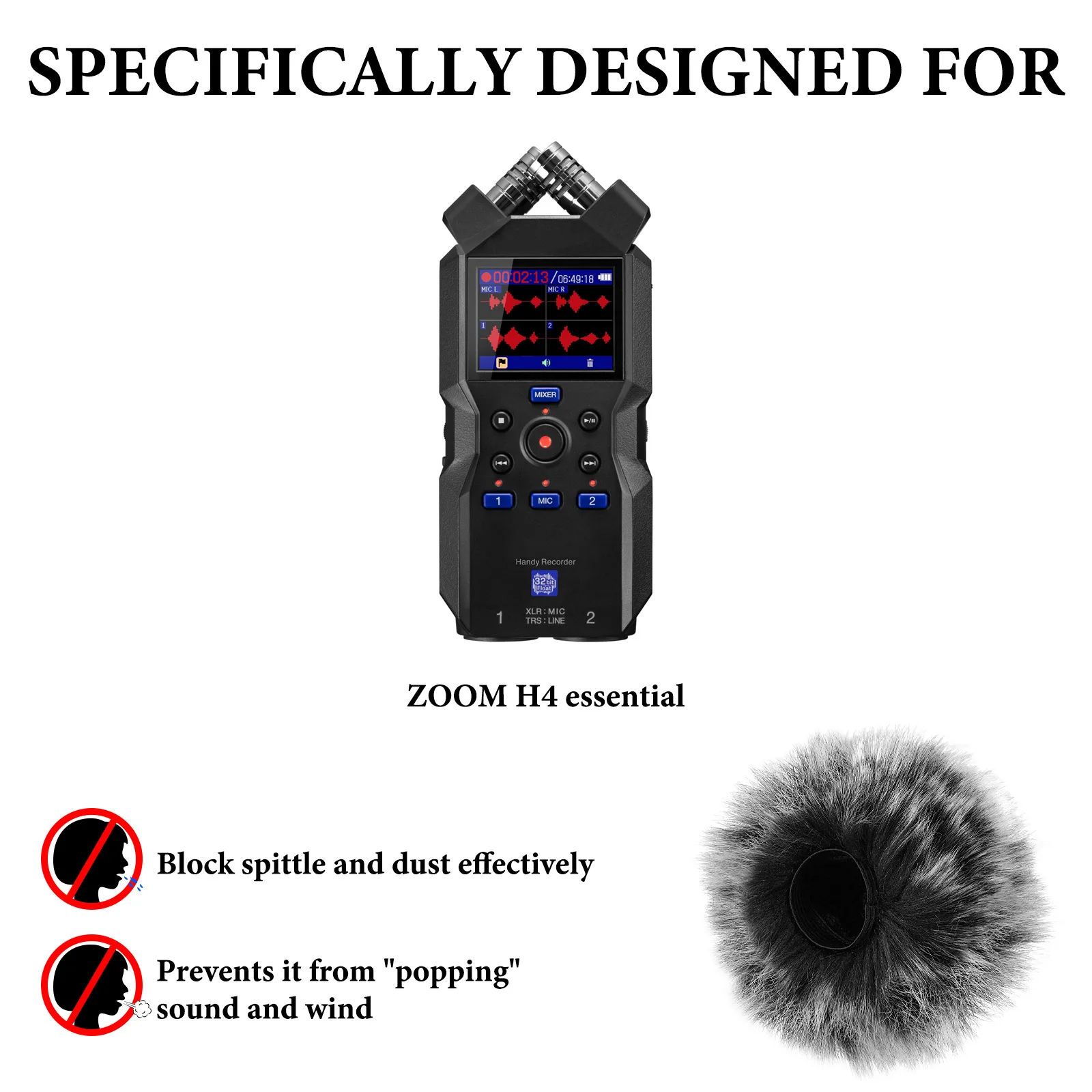 Geekria for Creators Furry Windscreen Compatible with ZOOM H4 Essential Recorder, Mic DeadCat Muff, Windbuster, Fluff Cover