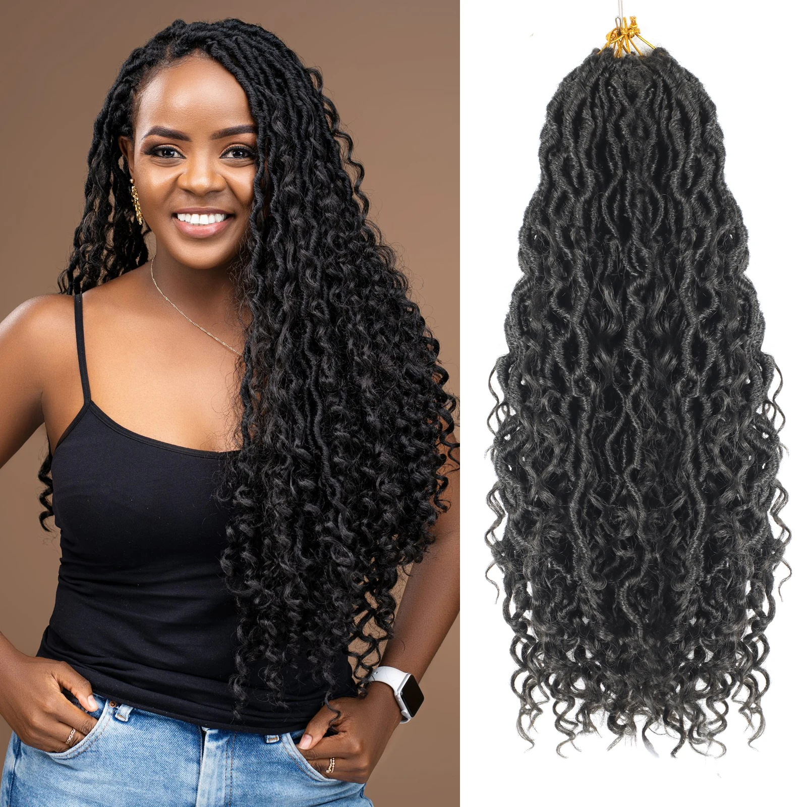 Goddess Locs Crochet Hair 14 18 22 Inch, 8 Packs Faux Locs Crochet Hair Pre Looped for Women, Boho Crochet Locs with Curly Ends