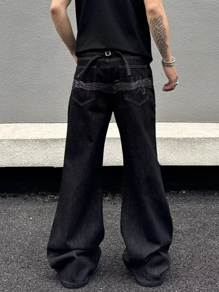 2026 Cyber Y2K Streetwear Music Symbol Embroidery Black Baggy Jeans Pants For Men Clothing Straight Loose Cotton Long Trousers