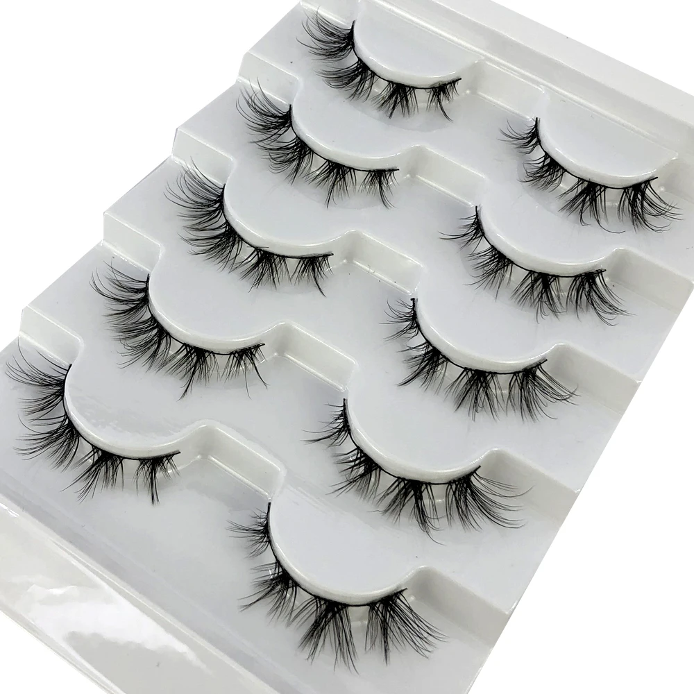 5 pairs Mink Eyelashes Full Strip Lash Extension Natural False Eyelashes Cross Cluster Fairy 3D Faux Big Eye Long Fake Lashes