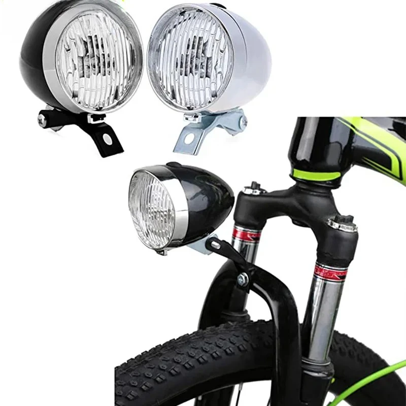 Retro Bicycle Headlight ABS Plastic Shell Classical Bike Light LED Bicycle Night Riding Front Lamp with Bracket Without Battery
