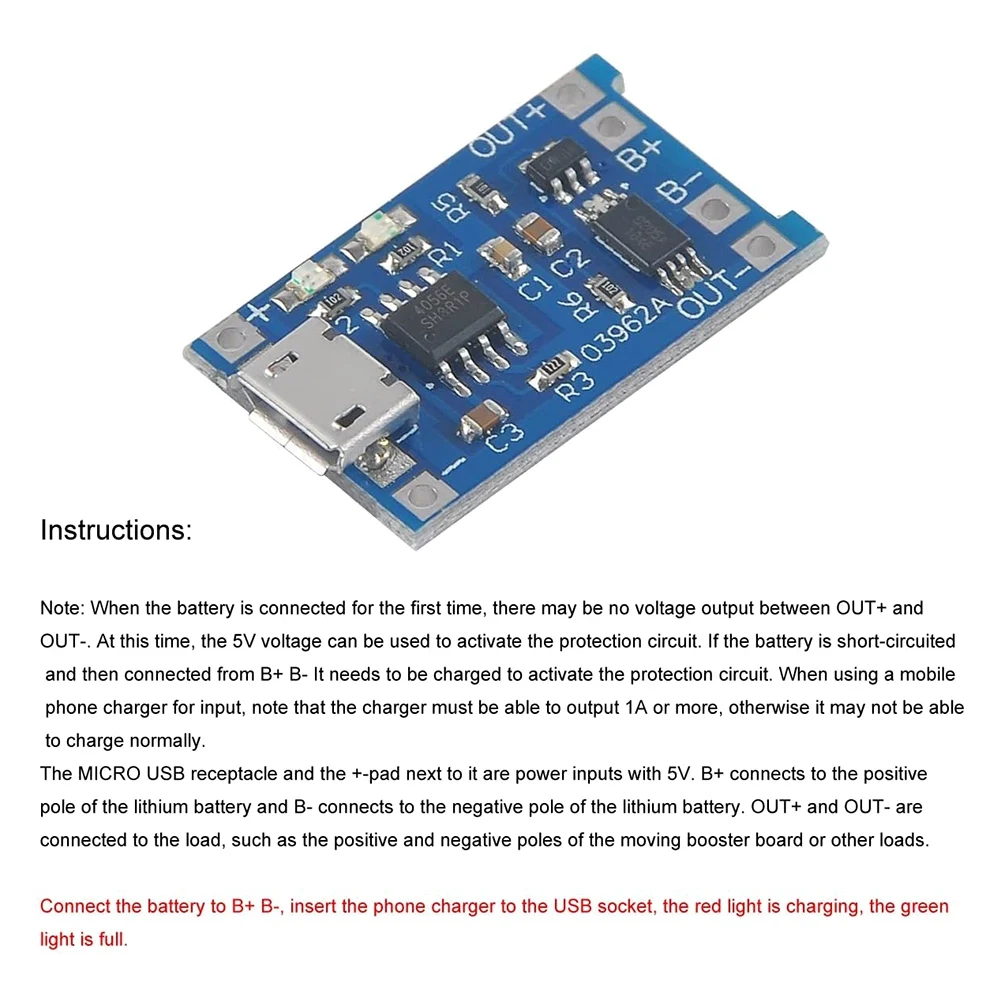 Carte de charge de batterie au lithium TP4056, technologie de charge avec protection de batterie, 18650 BMS, 5V Micro-USB, l'autorisation, 186 50, 10 pièces