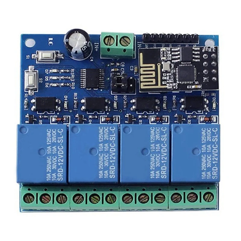 

DC 12V ESP8266 ESP-01 4 Channel Relay Board Module ESP-01 WIFI Module For IOT Smart Home Phone APP Controller WIFI Relay