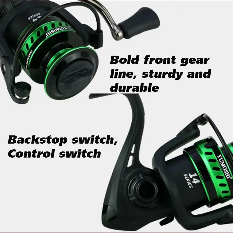 All metal salt water surf spinning fishing reel 2000-7000 Spinning Fishing Reel Green 14 Bearing Balls 27KG Max Drag