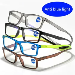 Hanging Neck Reading Glasses Men's Women Anti-Blue Light Portable Ultra-light Computer Spectacles Square-Frame
