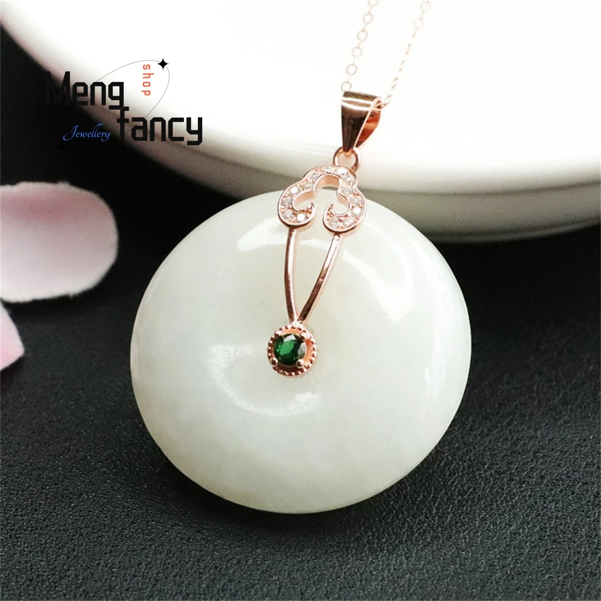 Natural S925 Silver Inlaid Hetian Sheep Fat White Jade Safety Buckle Necklace Charm Elegant Personalized Fashion Luxury Jewelry