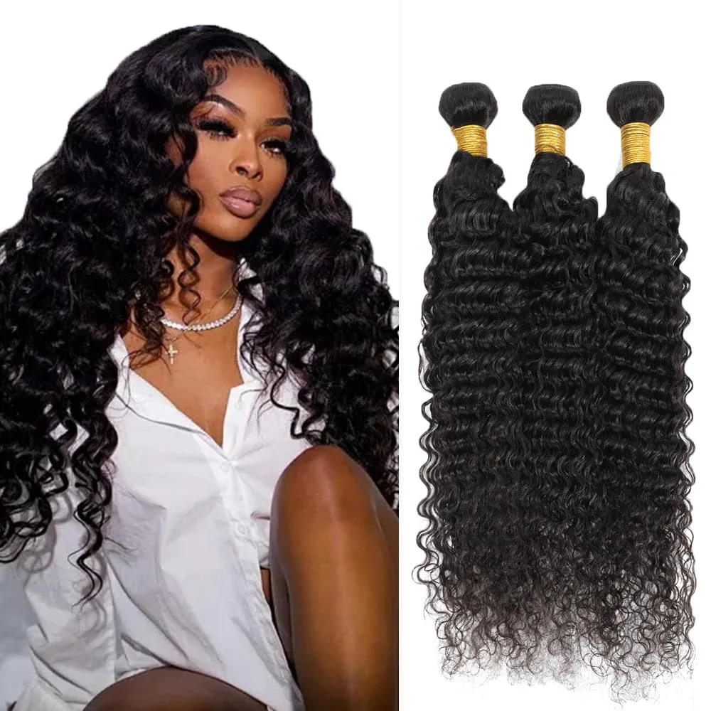 42 Zoll Deep Wave Echthaar-Bündel, lockiges brasilianisches unbehandeltes Rohhaar, Echthaar-Extensions für Frauen, Body Wave Rohhaar 1 3 4 Echthaar-Bündel, unbehandeltes Echthaar, gewellte Double