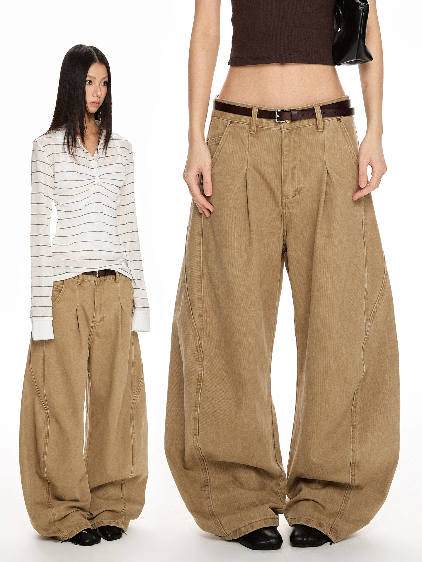 

Женские рабочие брюки в американском ретро-стиле с плиссировкой, свободные прямые джинсы с широкими штанинами, повседневные брюки