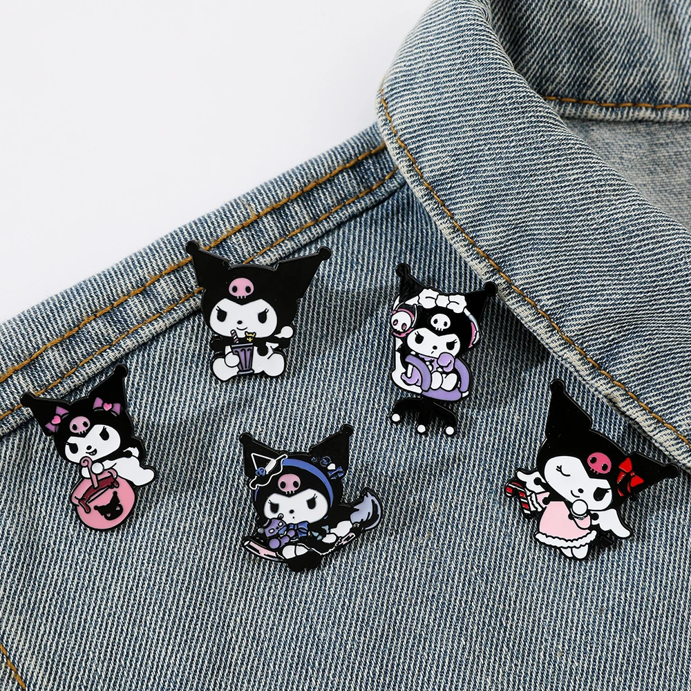 5 Pcs Cartoon Sanrio Brooch Creative Halloween Kuromi Enamel Pin Metal Badge Jewelry Backpack Clothing Accessories Festive Gifts