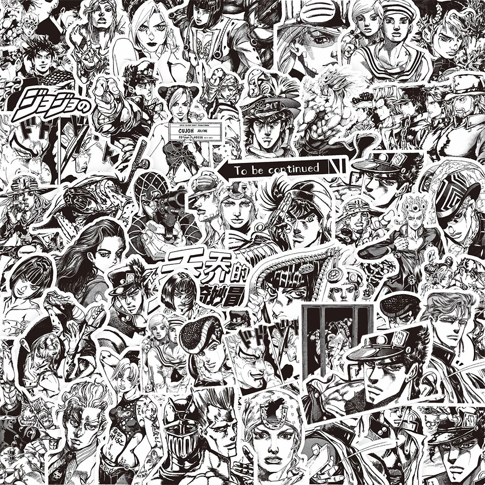 10/30/77pcs Black White Anime JoJo Bizarre Adventure Stickers Laptop Phone Fridge Skateboard Decoration Sticker Kid Classics Toy