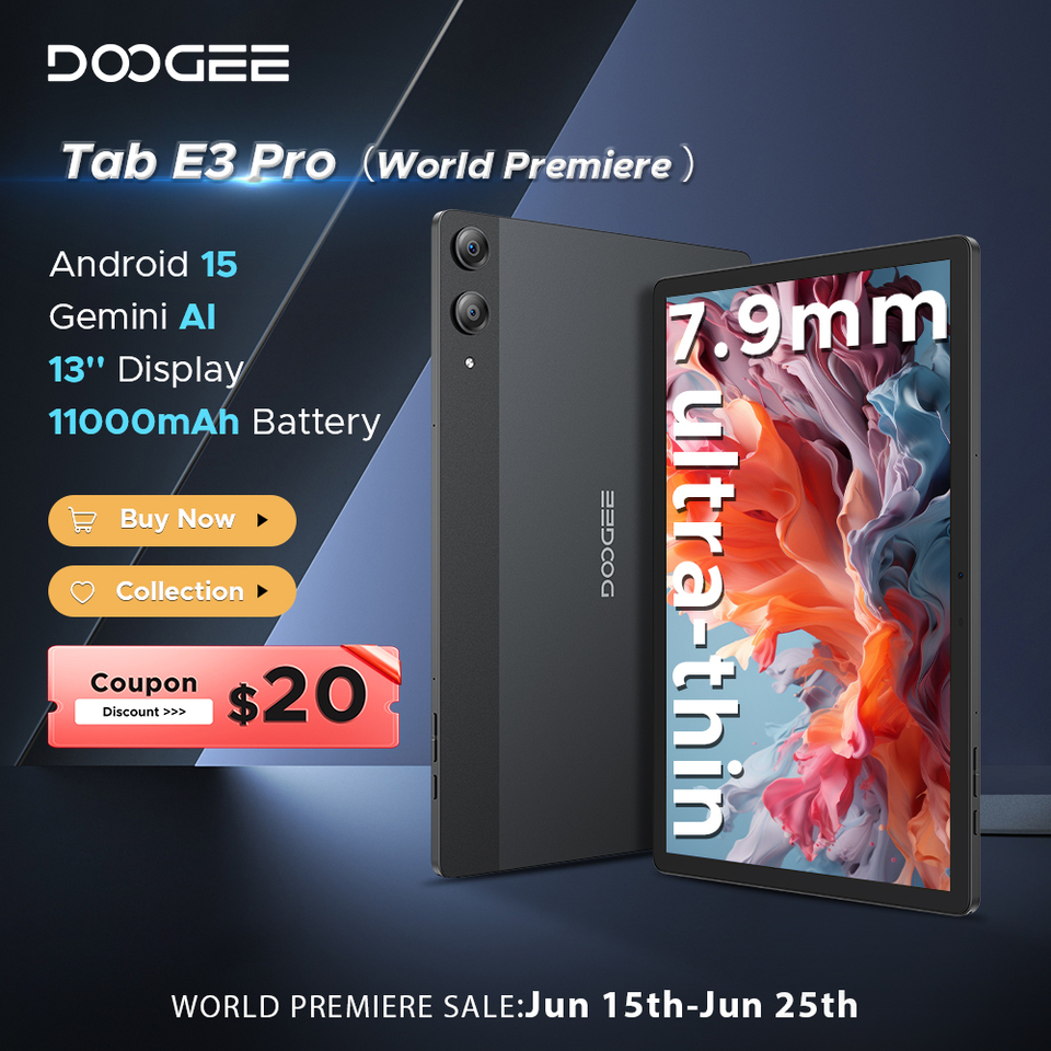 World Premiere DOOGEE Tab E3 Pro Tablet Gemini AI 13'' Screen Android 15 8GB 256GB 7.9mm Ultra-thin 11000mAh Battery Smart Pad