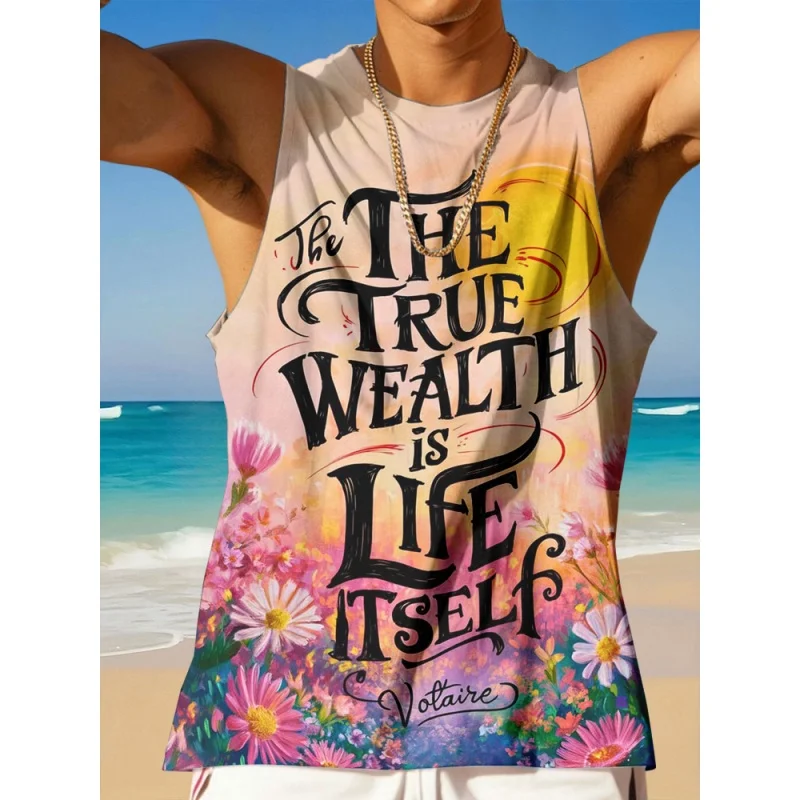 3D Printed Artistic Alphabet Tank Tops For Man Beach Vacation Pattern Tees Summer Casual Fashion Vest Oversized Street Tank Top