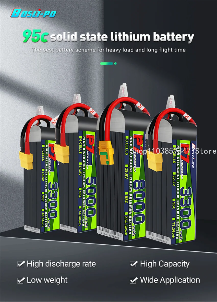 BosLi-po 3-8s 95C 2200 3300 5000 5600 8000mah bateria de lítio Helicóptero de asa fixa multi-eixo FPV longa resistência