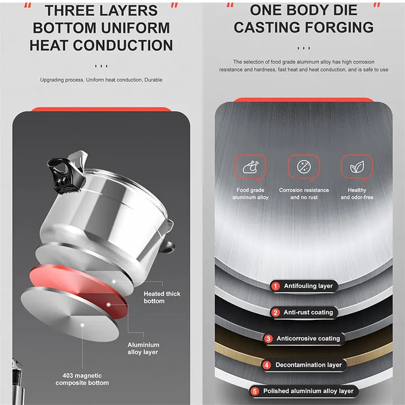 Olla a presión profesional de aluminio resistente, ollas de cocina a prueba de explosiones, olla de Gas, 3L, 5L, 7l