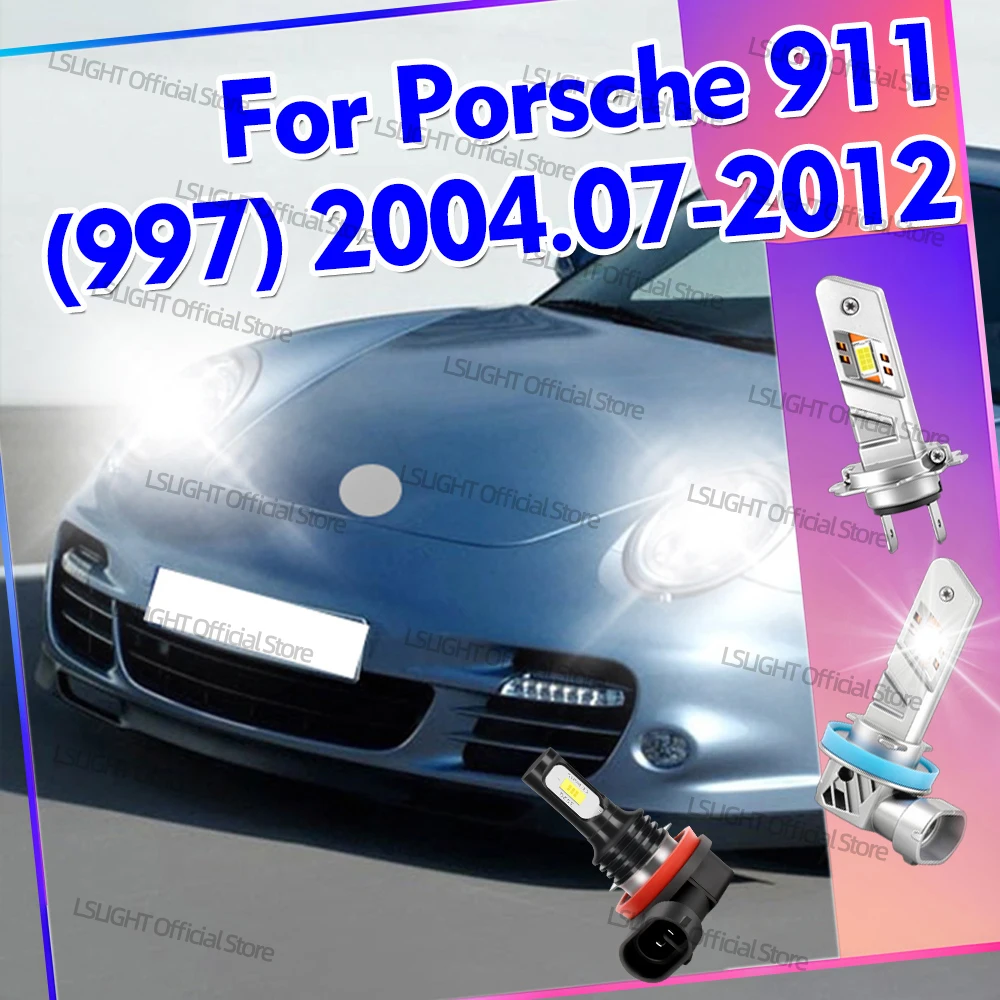 2/6x 6000K Car Head Lamp Fog Bulbs For Porsche 911 (997) 2005 2006 2007 2008 2009 2010 2011 2012 High Low Beam Headlight 30000LM