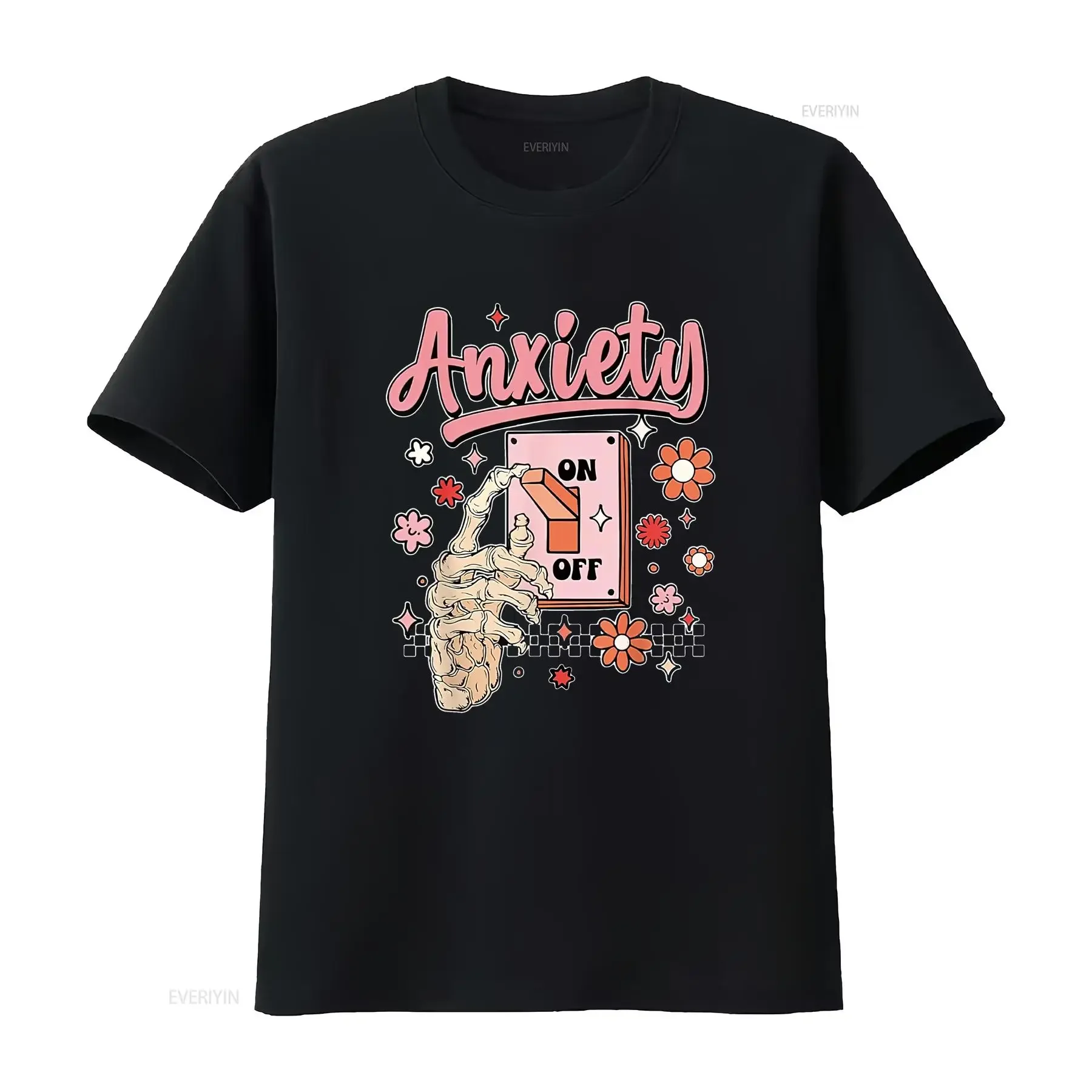 Womens Anxiety On Funny Switch Off Mental Health Awareness T Shirt Black vintage Washed Top For Everyday Wear Comfortable