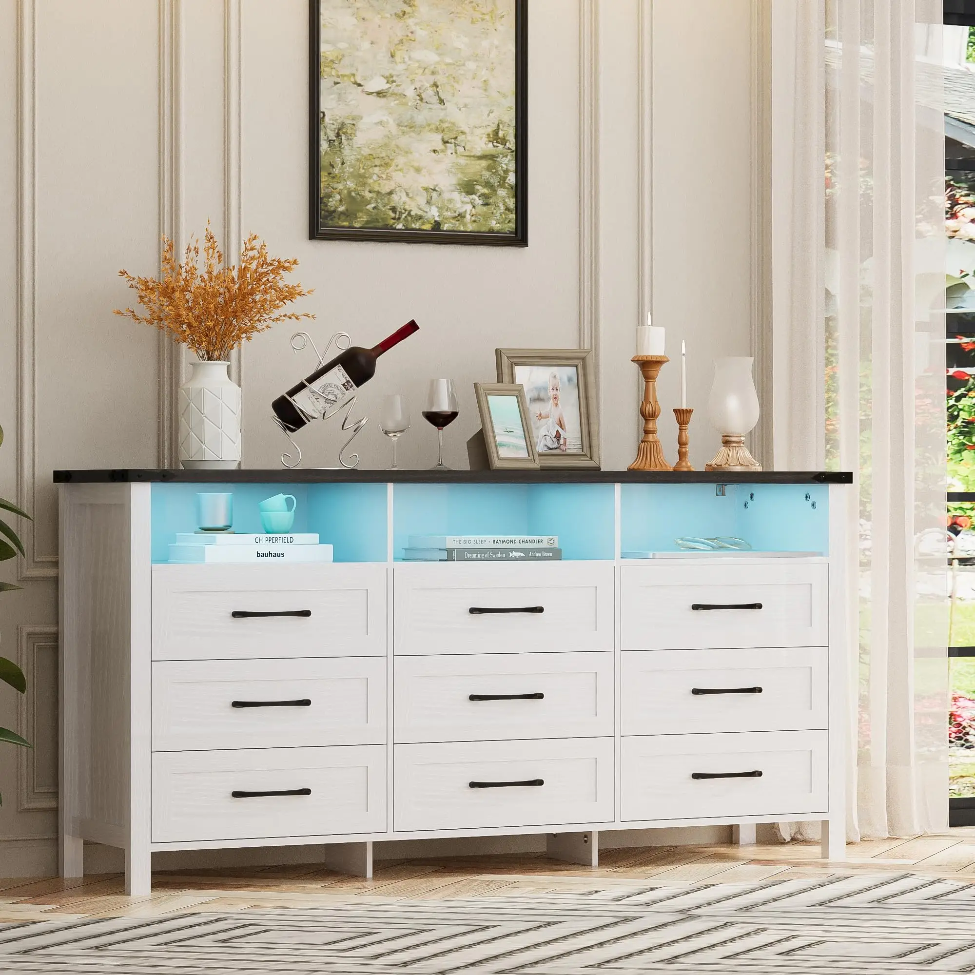

White 63" Bedroom Modern Large 12 Drawers Long Chest Dresser with LED Lights for Bedroom Living Room