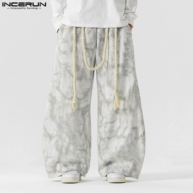 

Мужские широкие брюки Tie Dye Joggers Oversize с эластичной резинкой на талии Мужские брюки с поясом Уличная одежда 2025 Модные длинные брюки для мужчин INCERUN