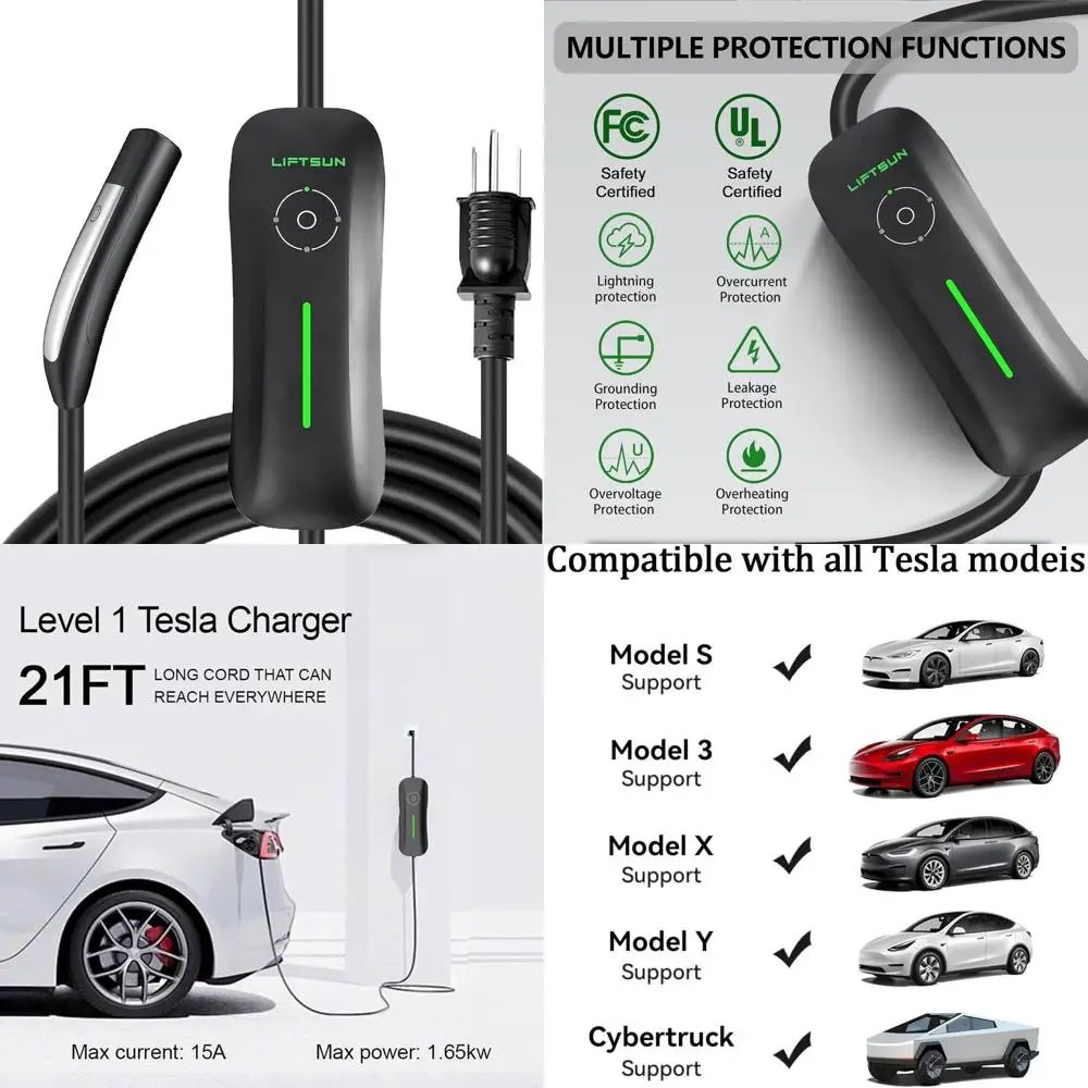 

Level 1 Tesla Charger 110V, 15A NACS Connector with 21ft Cable,Nema 5-15 Plug Home Portable Tesla Charger for Model Y/3/S/X, Max
