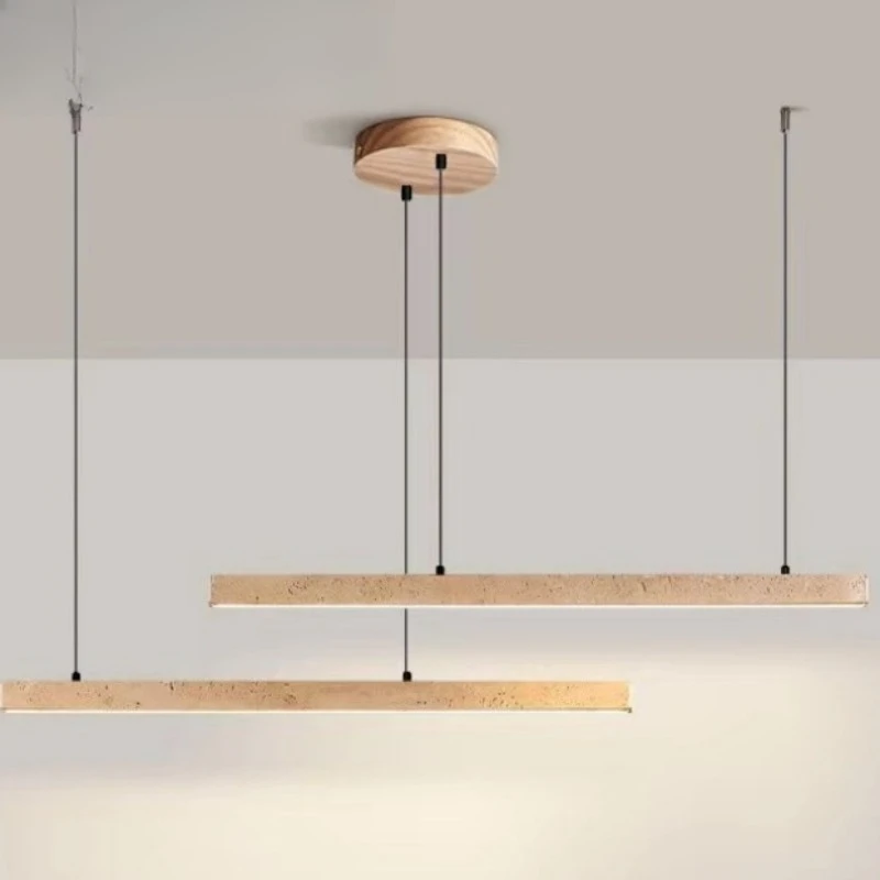 Modern minimalist design living room dining room bar counter one-word horizontal yellow travertine LED silent wind chandelier