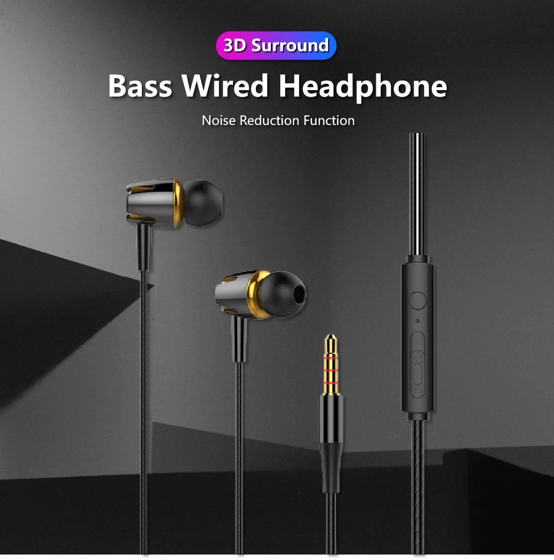 3.5mm Wired Headphones Sport Earbuds with Bass Phone Earphone Stereo Gaming Headset with Mic Volume Control 3D Surround No Noise