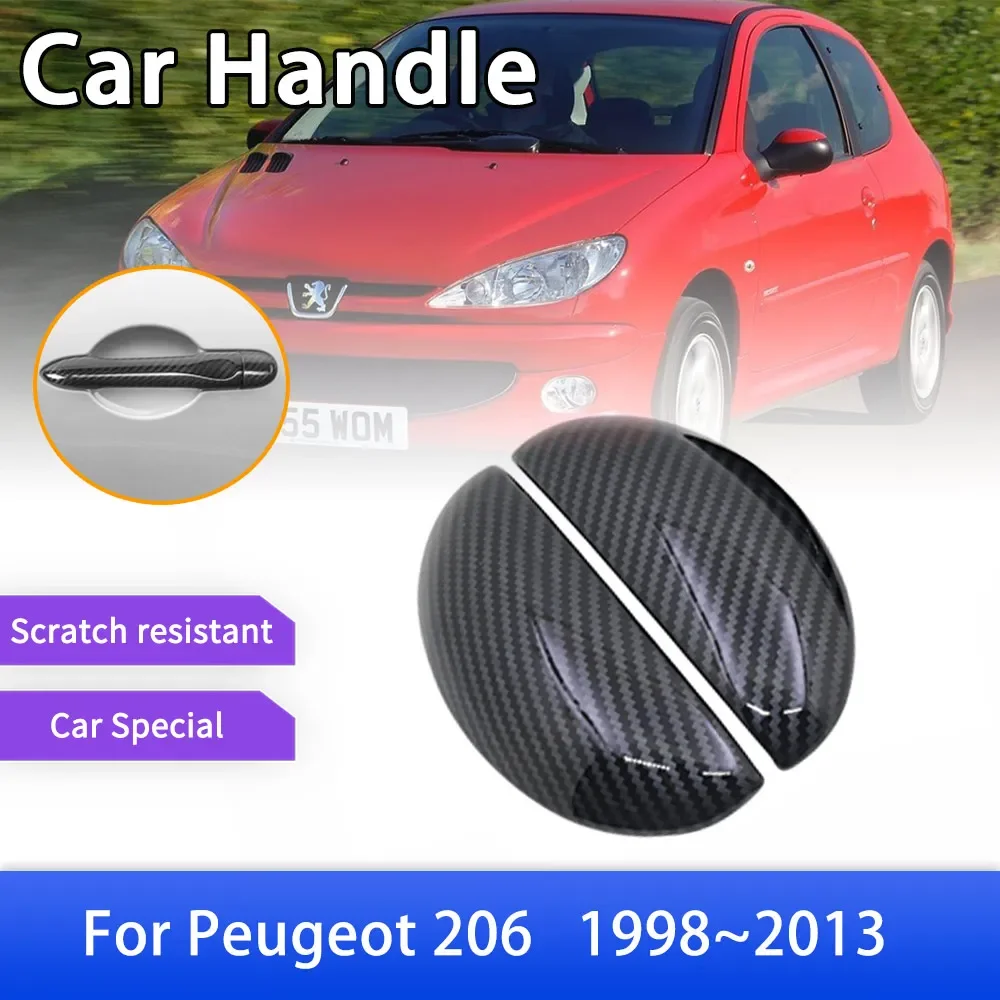 Cubierta de manija de puerta de fibra de carbono para Peugeot 206 CC 206 + SW 206CC 207 Compact 1998 ~ 2013, accesorios de estilo Exterior de coche, pegatinas