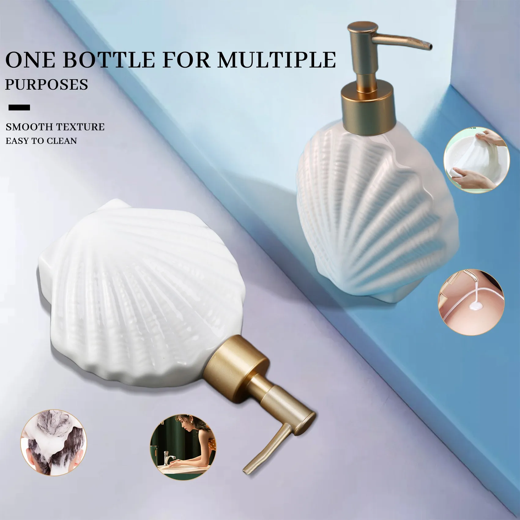 Keramische Zeepdispenser, Vloeibare Zeepfles, Lotion Handflessen, Nordic Style Perslotion Fles, 420Ml, Shell