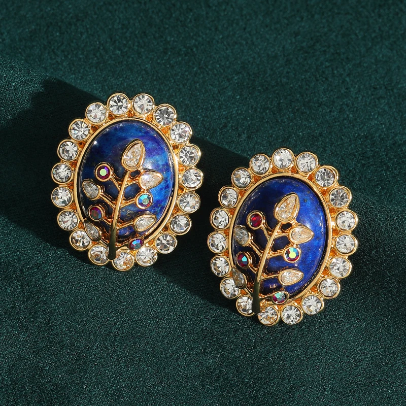 

Vintage Lapis Lazuli Leaf Stud Earring Zircon Quality Luxury Designer Gifts Natural Stone Jewelry For Women Wedding Christmas