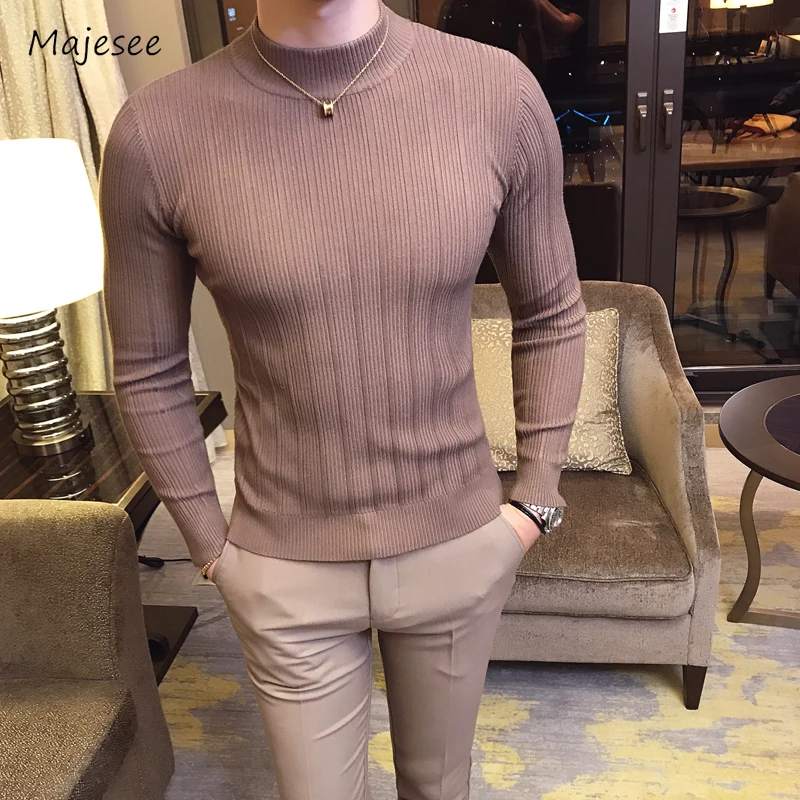 

Slim Sweaters Men Stretchy O-neck Knitwear Handsome Smart Casual Spring Autumn Long Sleeve Fashion Slouchy Advanced Solid M-3XL