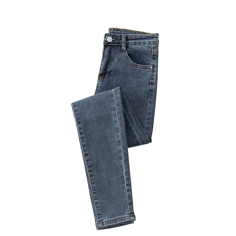 ارتفاع الخصر سليم صالح الجينز المرأة الربيع الصيف الخريف المألوف تسع نقاط مرونة سروال شكل قلم رصاص تشديد وإطالة