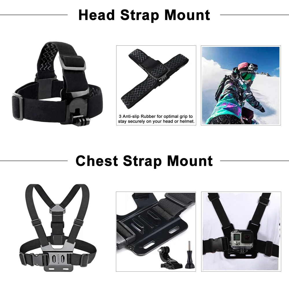 مجموعة ملحقات DuoDton لـ GoPro لـ Go Pro Hero 13 12 11 10 9 8 7 6 5 4 حامل أسود لكاميرا DJI Insta360 لكاميرا الحركة Sjcam